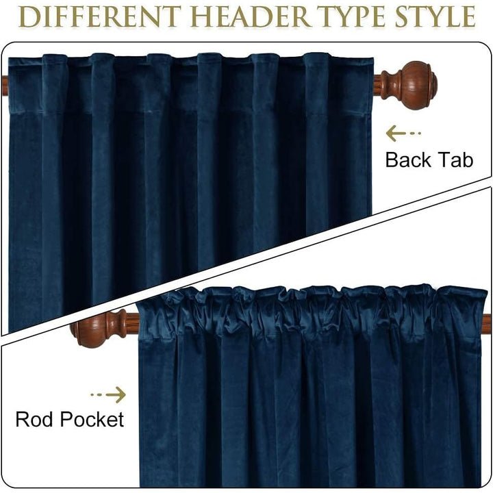 Navy Blue Velvet Back Tab Curtains, 2 Panels, 52 x 120 in - Just Closeouts Canada Inc.X003SYOCFF