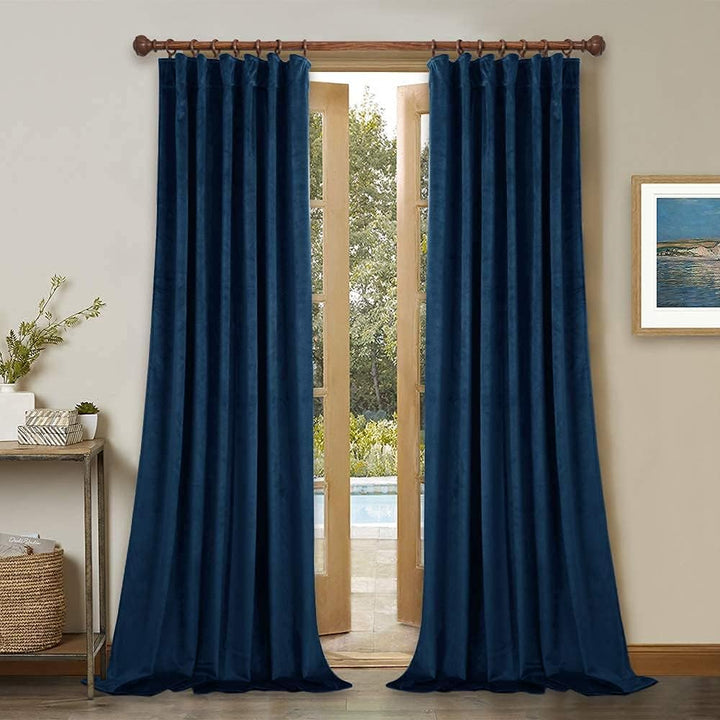 Navy Blue Velvet Back Tab Curtains, 2 Panels, 52 x 120 in - Just Closeouts Canada Inc.X003SYOCFF