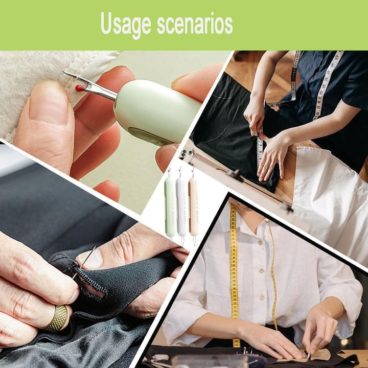 Threading a needle with the two-in-one sewing tool