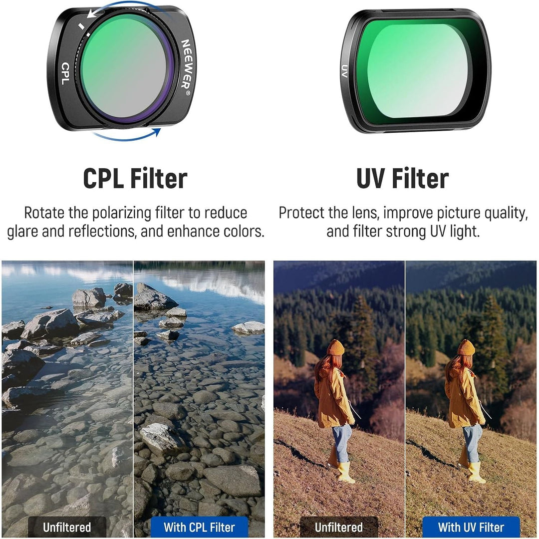 NEEWER Magnetic ND/CPL Filter Set Compatible with DJI OSMO Pocket 3 Creator Combo Accessories, Action Camera 6 Pack UV CPL ND16/PL ND32/PL ND64/PL ND256/PL Polarizing and Neutral Density Filters - Just Closeouts Canada Inc.