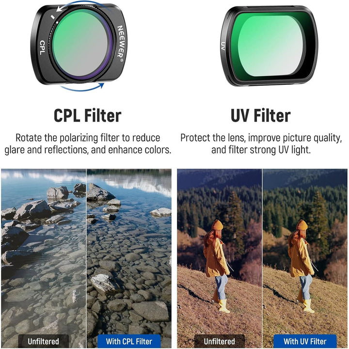 NEEWER Magnetic ND/CPL Filter Set Compatible with DJI OSMO Pocket 3 Creator Combo Accessories, Action Camera 6 Pack UV CPL ND16/PL ND32/PL ND64/PL ND256/PL Polarizing and Neutral Density Filters - Just Closeouts Canada Inc.