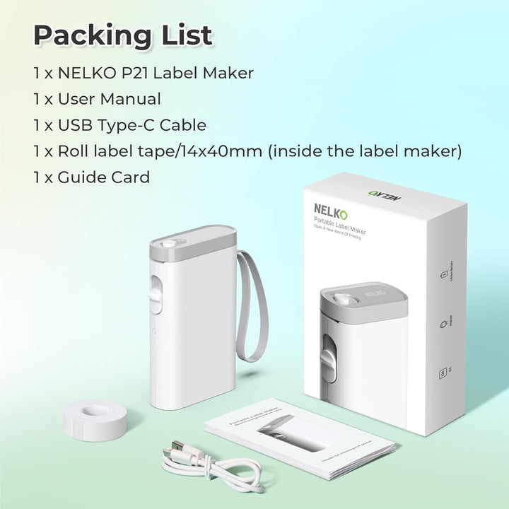Nelko Label Maker Machine with Tape, P21 Portable Bluetooth Label Printer, Wireless Built - in Cutter Sticker Maker Mini Label Makers with Multiple Templates for School Organizing Office Home, White - Just Closeouts Canada Inc.