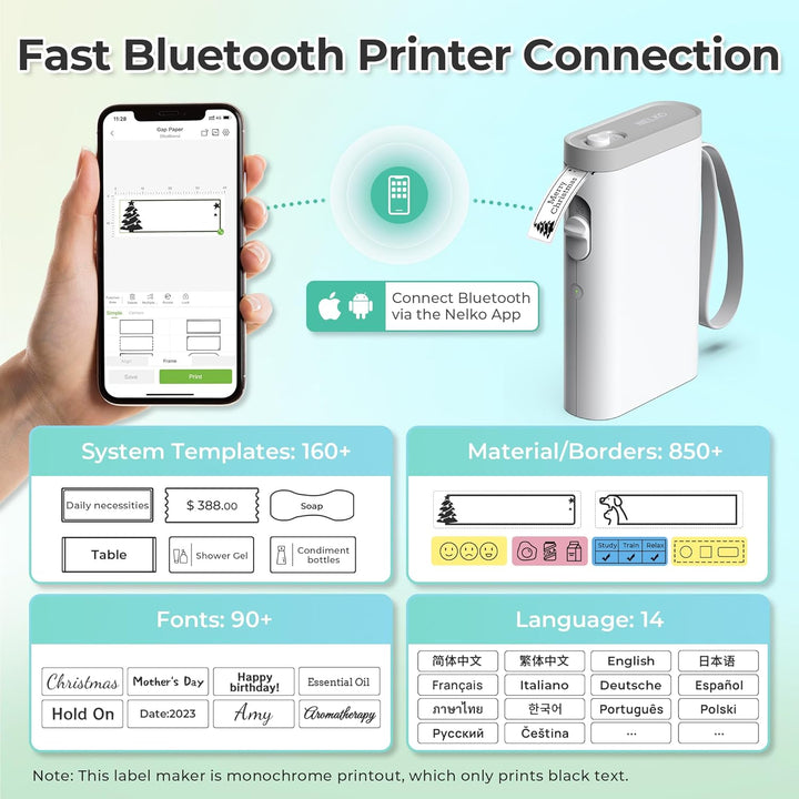 Nelko Label Maker Machine with Tape, P21 Portable Bluetooth Label Printer, Wireless Built - in Cutter Sticker Maker Mini Label Makers with Multiple Templates for School Organizing Office Home, White - Just Closeouts Canada Inc.