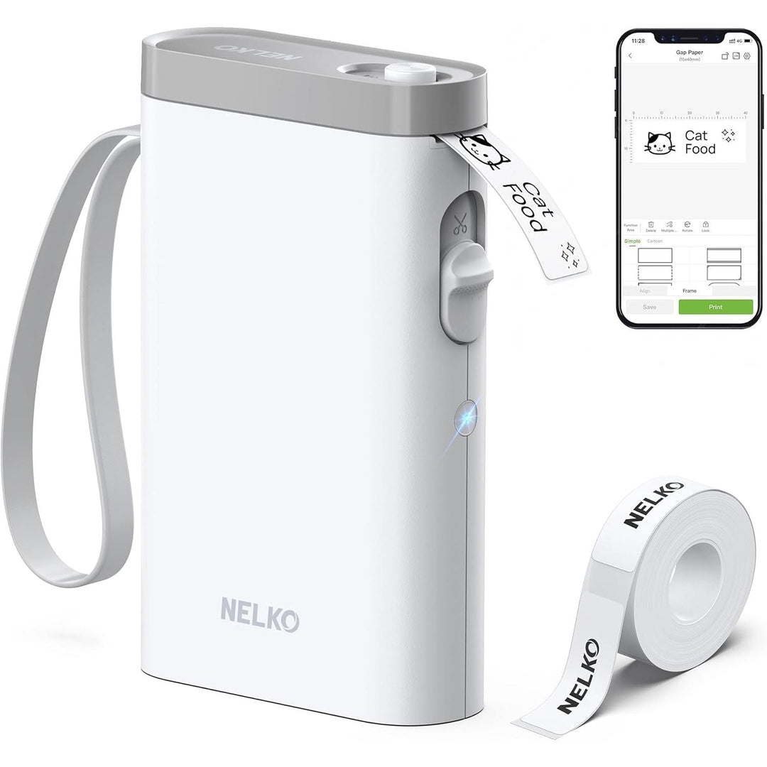Nelko Label Maker Machine with Tape, P21 Portable Bluetooth Label Printer, Wireless Built - in Cutter Sticker Maker Mini Label Makers with Multiple Templates for School Organizing Office Home, White - Just Closeouts Canada Inc.