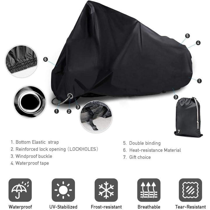 New Generation Motorcycle Cover XYZCTEM All Weather Black XXXL Large - Waterproof Outdoor Protects Fits up to 118 inch for Harley Davidson, Honda, Suzuki, Yamaha and More - Just Closeouts Canada Inc.