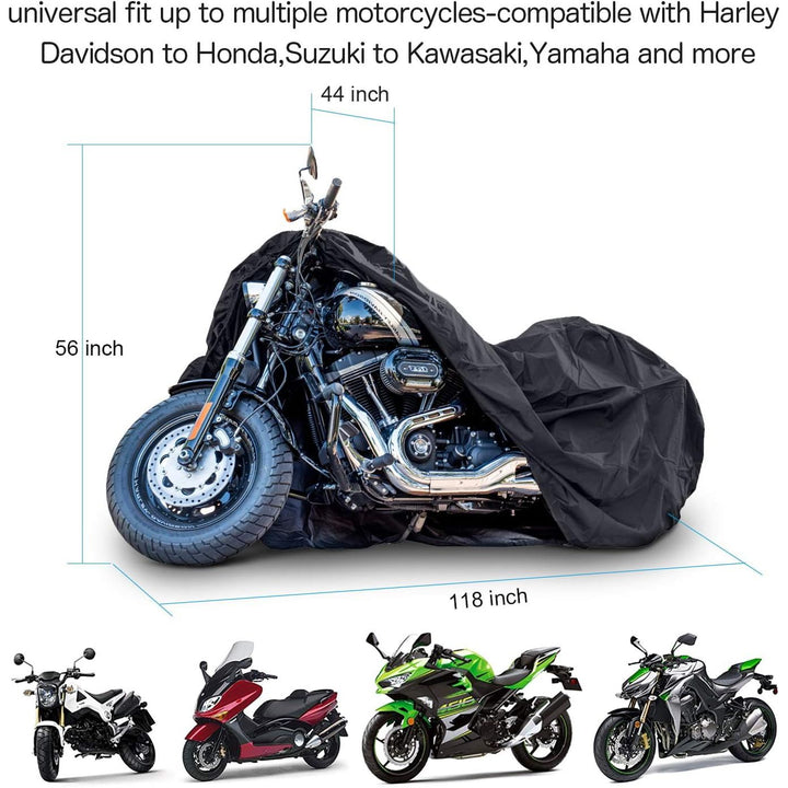 New Generation Motorcycle Cover XYZCTEM All Weather Black XXXL Large - Waterproof Outdoor Protects Fits up to 118 inch for Harley Davidson, Honda, Suzuki, Yamaha and More - Just Closeouts Canada Inc.