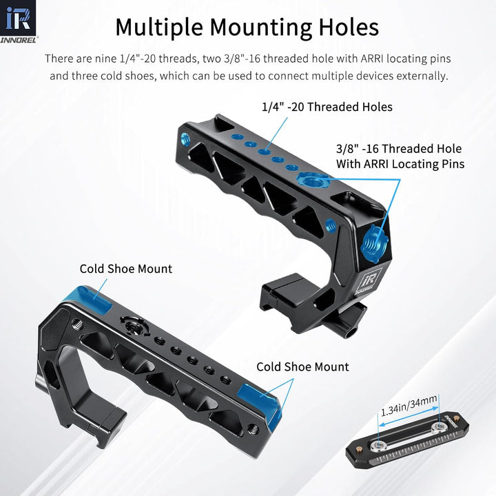 NH130 Top Handle and NATO Rail Kit, Comfort Ergonomic CNC Aluminum Alloy Grip, with Quick Release NATO Clamp, 3 Cold Shoes and 1/4" 3/8" ARRI Threads, for Camera Cage Video Rig, Max Load 10kg - Just Closeouts Canada Inc.X004XVDSVL