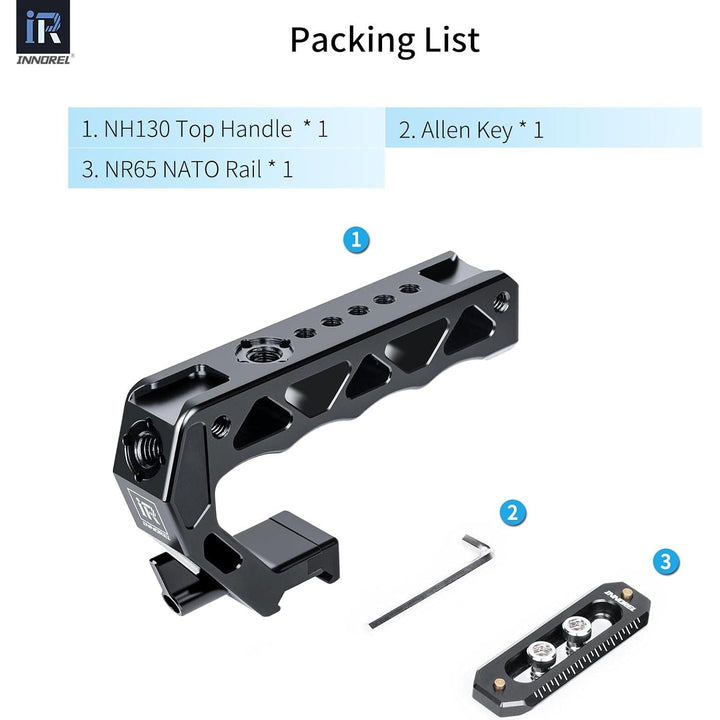 NH130 Top Handle and NATO Rail Kit, Comfort Ergonomic CNC Aluminum Alloy Grip, with Quick Release NATO Clamp, 3 Cold Shoes and 1/4" 3/8" ARRI Threads, for Camera Cage Video Rig, Max Load 10kg - Just Closeouts Canada Inc.X004XVDSVL
