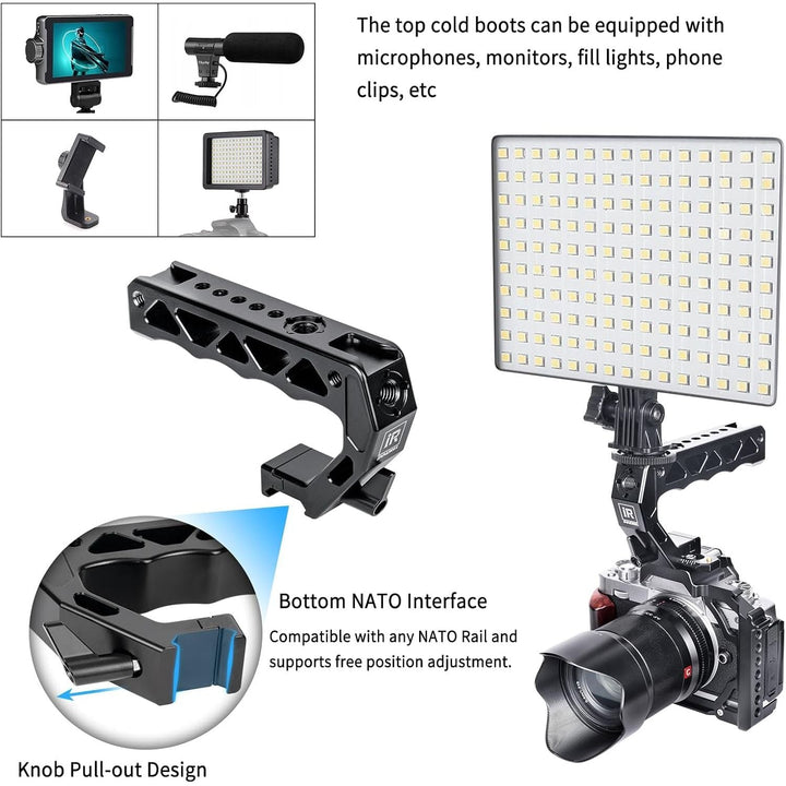 NH130 Top Handle and NATO Rail Kit, Comfort Ergonomic CNC Aluminum Alloy Grip, with Quick Release NATO Clamp, 3 Cold Shoes and 1/4" 3/8" ARRI Threads, for Camera Cage Video Rig, Max Load 10kg - Just Closeouts Canada Inc.X004XVDSVL
