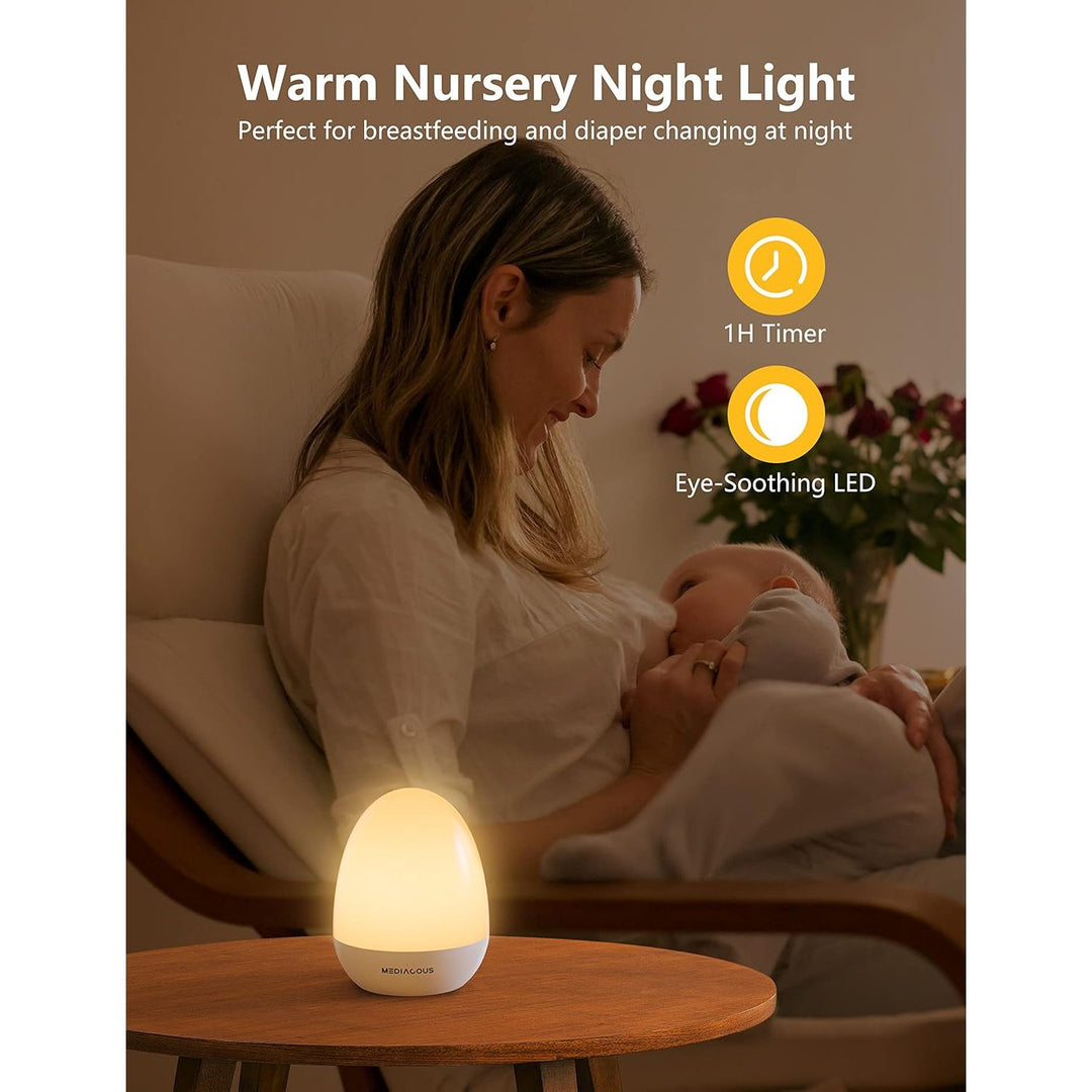 Night Lights for Kids, MediAcous Baby Night Light with Stable Charging Pad, Dimmable Kids Night Light with 1H Timer & Touch Control, ABS+PC LED Egg Lamps for Breastfeeding, Up to 200H - Just Closeouts Canada Inc.