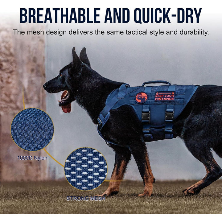 No Pull Tactical Dog Harness for Medium Dog, Mesh Design Breathable Military Dog Molle Vests with Handles, Service Dog Vest Harness for Walking Hiking Training (Navy Blue, XS) - Just Closeouts Canada Inc.