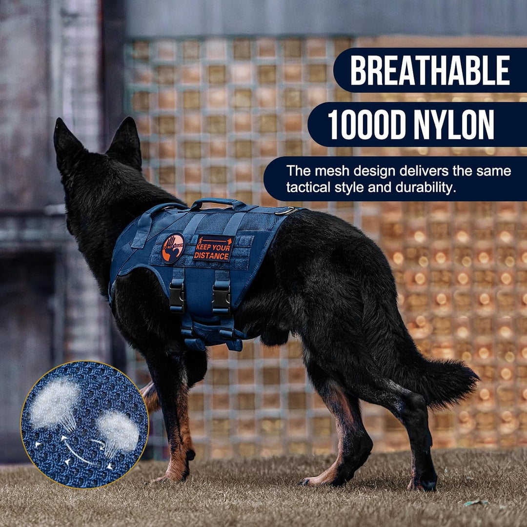 No Pull Tactical Dog Harness for Medium Dog, Mesh Design Breathable Military Dog Molle Vests with Handles, Service Dog Vest Harness for Walking Hiking Training (Navy Blue, XS) - Just Closeouts Canada Inc.