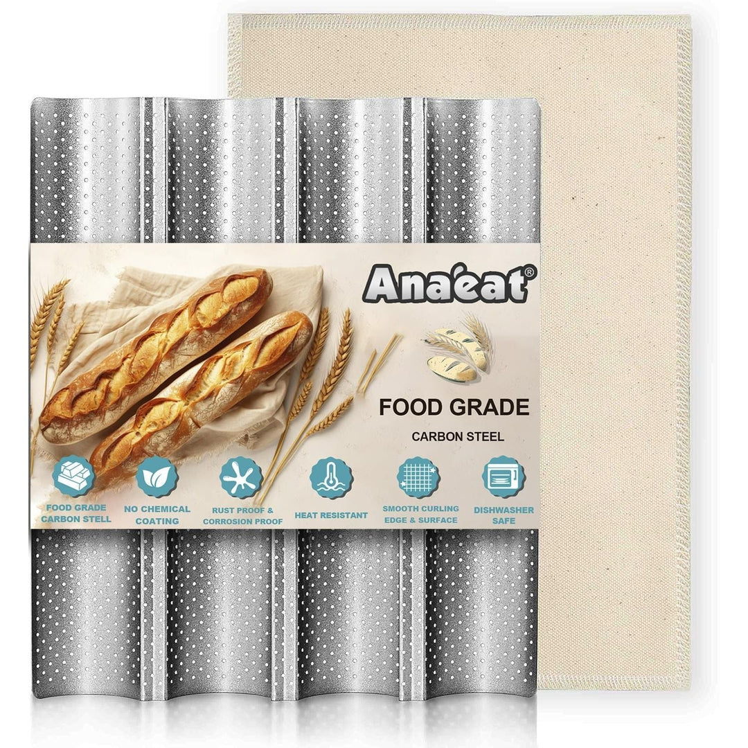Nonstick 4-Loaf Baguette Pan with Cotton Proofing Cloth - Just Closeouts Canada Inc.