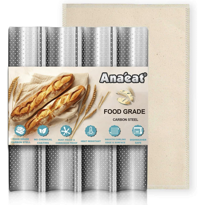 Nonstick 4-Loaf Baguette Pan with Cotton Proofing Cloth - Just Closeouts Canada Inc.