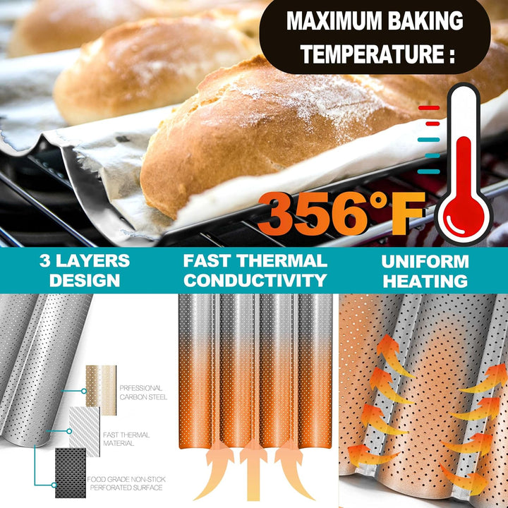 Nonstick 4-Loaf Baguette Pan with Cotton Proofing Cloth - Just Closeouts Canada Inc.