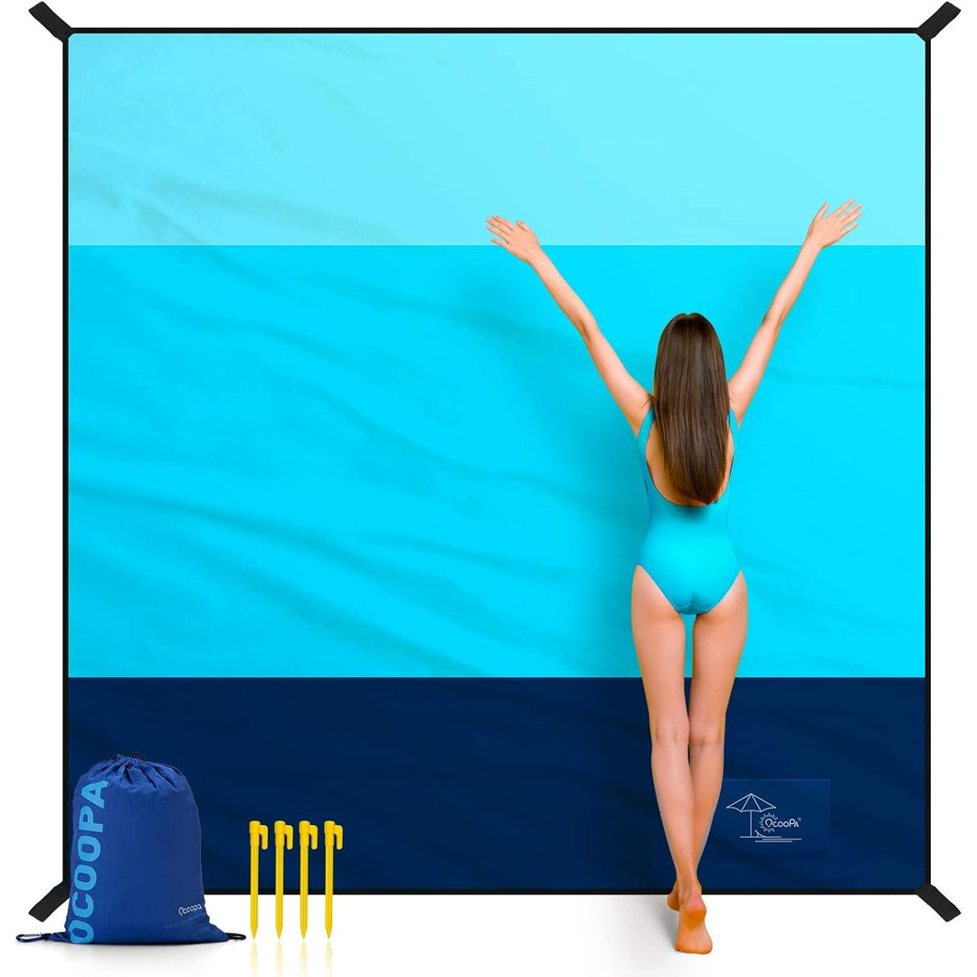 OCOOPA Sand proof Beach Blanket Waterproof, Extra Large 8 Persons Family Size 10'X9.2', Comfortable Parachute Nylon, Cozy& Chic, Compact& Light, Reinforced Windproof,4 Stakes&1 Travel Bag - Just Closeouts Canada Inc.