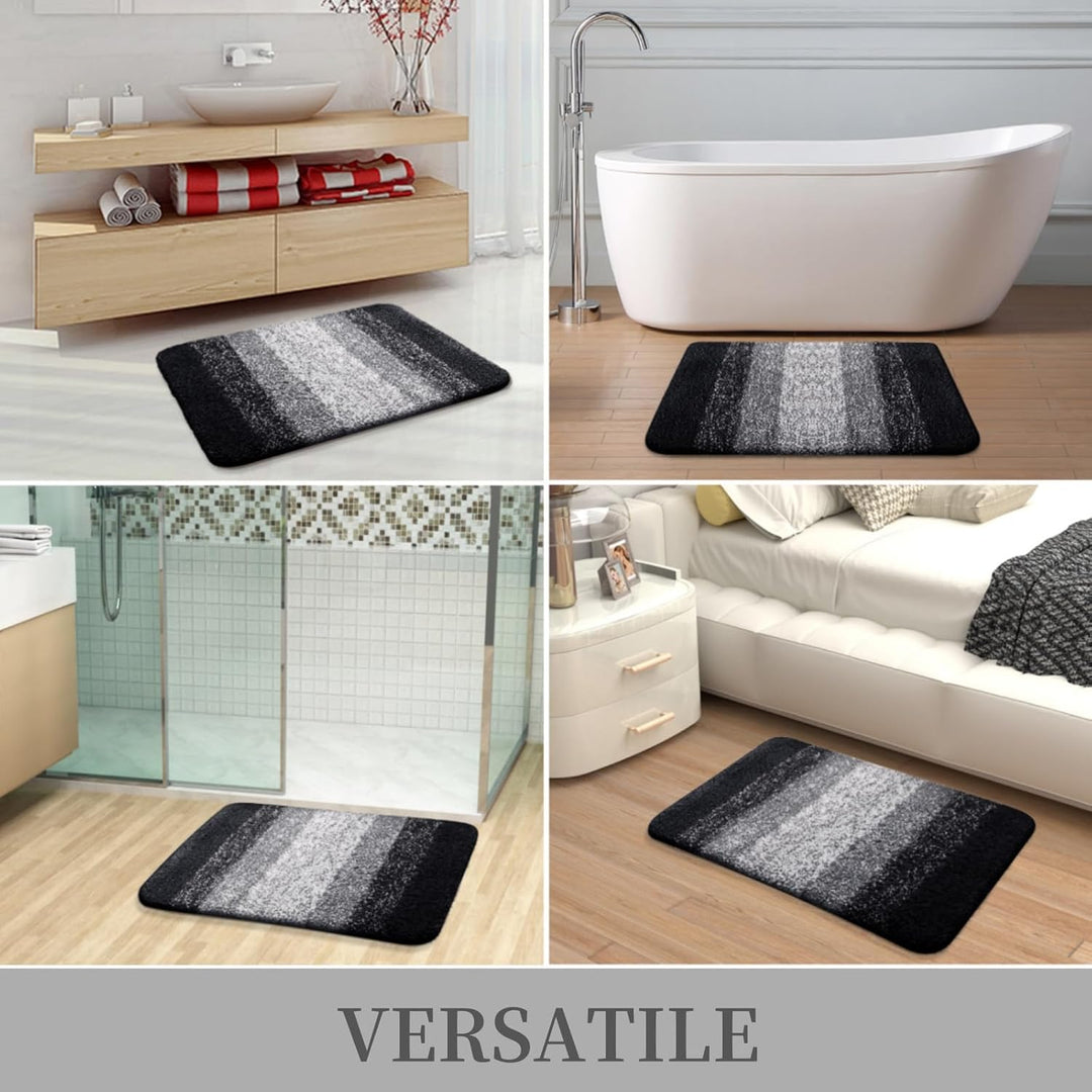 OLANLY Luxury Microfiber Bath Mat, Extra Soft and Absorbent Bathroom Mat, Non - Slip Plush Shaggy Bathroom Rug, Machine Wash Dry, Bath Rugs for Bathroom Floor, Tub and Shower, 16x24, Black - Just Closeouts Canada Inc.