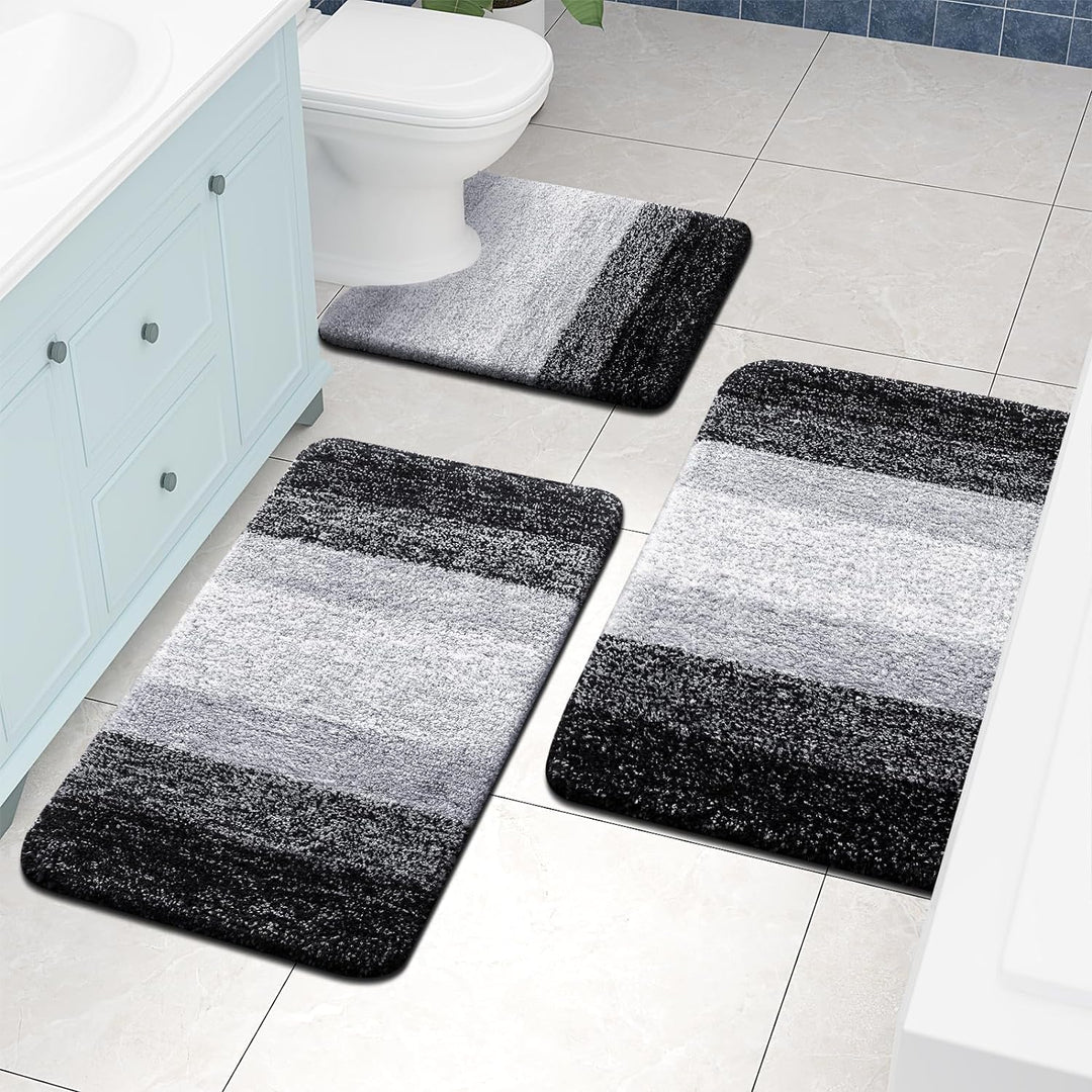 OLANLY Luxury Microfiber Bath Mat, Extra Soft and Absorbent Bathroom Mat, Non - Slip Plush Shaggy Bathroom Rug, Machine Wash Dry, Bath Rugs for Bathroom Floor, Tub and Shower, 16x24, Black - Just Closeouts Canada Inc.