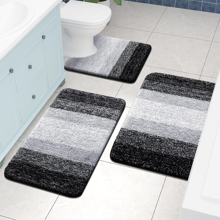 OLANLY Luxury Microfiber Bath Mat, Extra Soft and Absorbent Bathroom Mat, Non - Slip Plush Shaggy Bathroom Rug, Machine Wash Dry, Bath Rugs for Bathroom Floor, Tub and Shower, 16x24, Black - Just Closeouts Canada Inc.