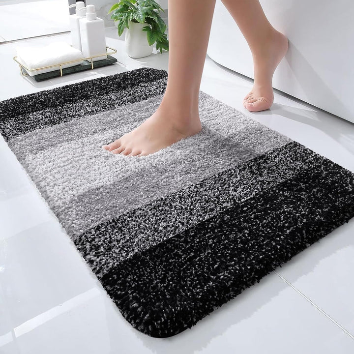 OLANLY Luxury Microfiber Bath Mat, Extra Soft and Absorbent Bathroom Mat, Non - Slip Plush Shaggy Bathroom Rug, Machine Wash Dry, Bath Rugs for Bathroom Floor, Tub and Shower, 16x24, Black - Just Closeouts Canada Inc.