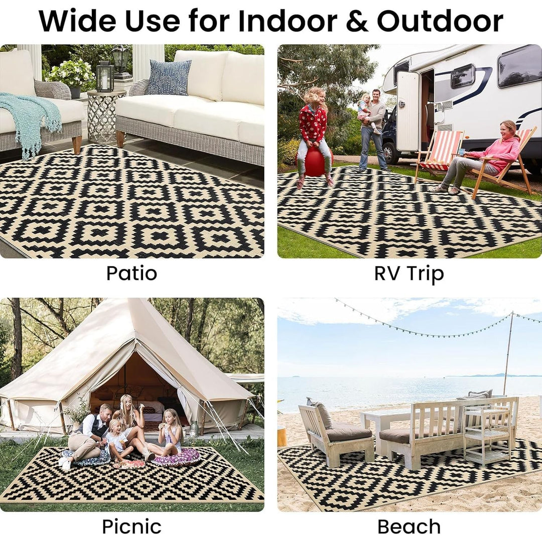 OLANLY Outdoor Rug Waterproof Reversible 5x8 ft, Durable Plastic Straw Patio Camping Carpet, Large Foldable RV Mat for Backyard, Deck, Picnic, Camper, Bench, All - Weather, Lightweight, Black & Beige - Just Closeouts Canada Inc.