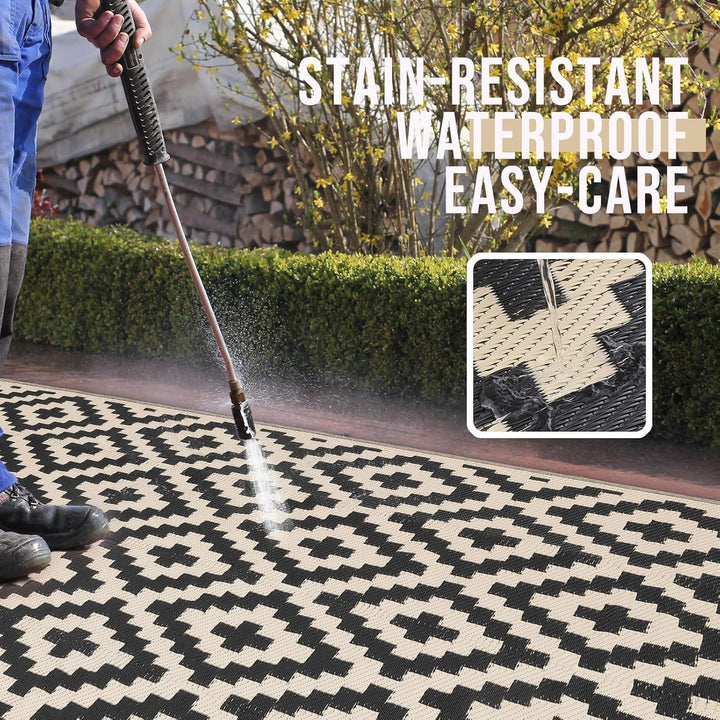 OLANLY Outdoor Rug Waterproof Reversible 5x8 ft, Durable Plastic Straw Patio Camping Carpet, Large Foldable RV Mat for Backyard, Deck, Picnic, Camper, Bench, All - Weather, Lightweight, Black & Beige - Just Closeouts Canada Inc.
