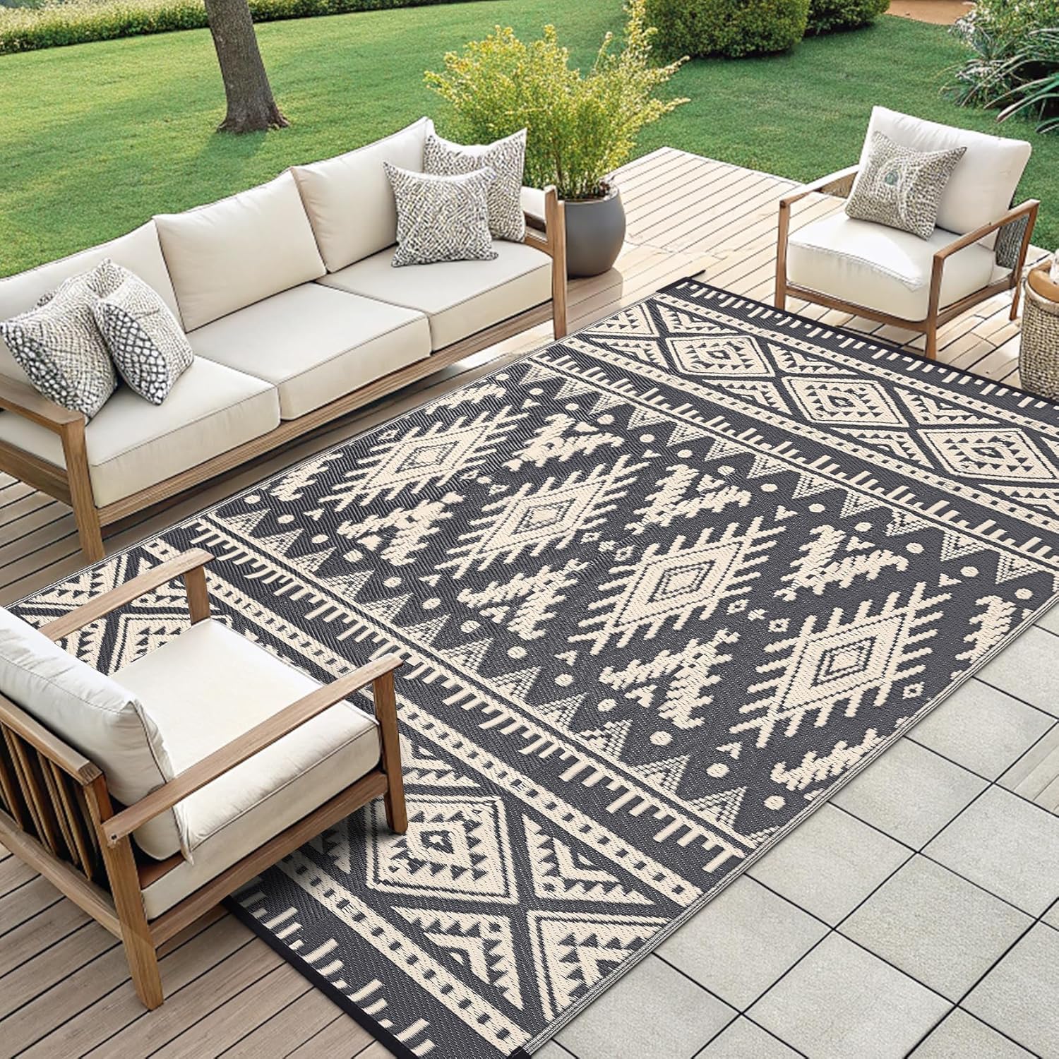 Waterproof Outdoor Rug 6x9 ft, Reversible Plastic Straw Patio