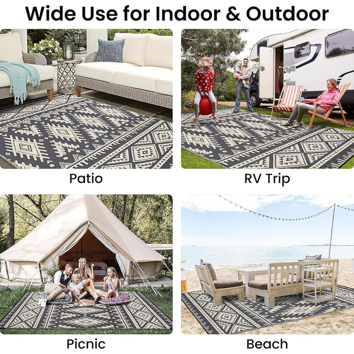 OLANLY Waterproof Outdoor Rug 6x9 ft, Reversible Plastic Straw Patio Camping Rugs, Large Foldable Outdoor Carpet Deck Rugs for Patio, RV, Outside Entry, Backyard, Bench, Picnic, Black & Beige - Just Closeouts Canada Inc.