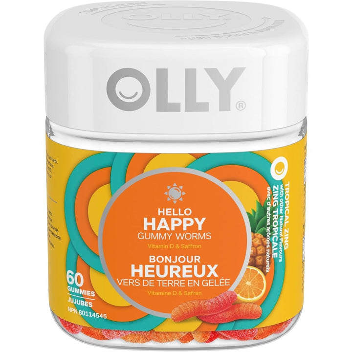 OLLY Hello Happy Gummy Worm Supplement Vitamins Tropical Zing Flavor, 60ct - Just Closeouts Canada Inc.840160201394