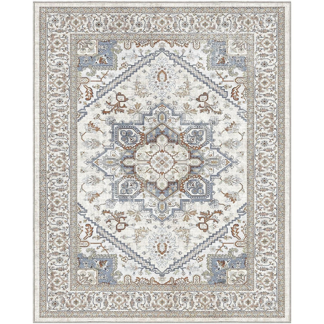 OPPODREAM Ultra Soft Neutral Area Rugs 8x10 for Living Room, 8x10 Area Rugs for Bedroom, Washable Rugs 8x10 with Non Slip Backing, Faux Cashmere Low - Pile 8 x 10 Carpet, Grey & Blue & Cream - Just Closeouts Canada Inc.