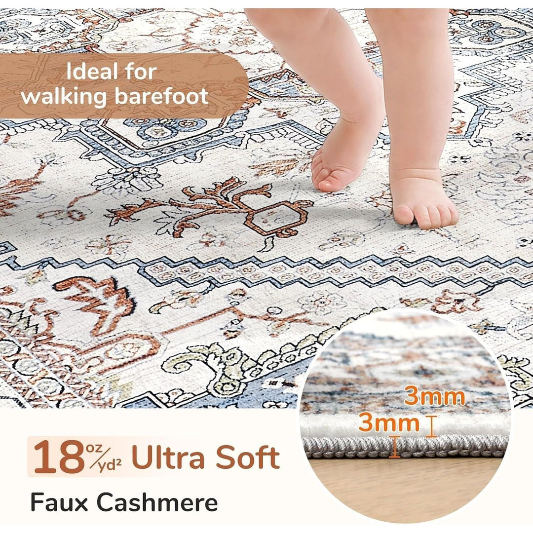 OPPODREAM Ultra Soft Neutral Area Rugs 8x10 for Living Room, 8x10 Area Rugs for Bedroom, Washable Rugs 8x10 with Non Slip Backing, Faux Cashmere Low - Pile 8 x 10 Carpet, Grey & Blue & Cream - Just Closeouts Canada Inc.