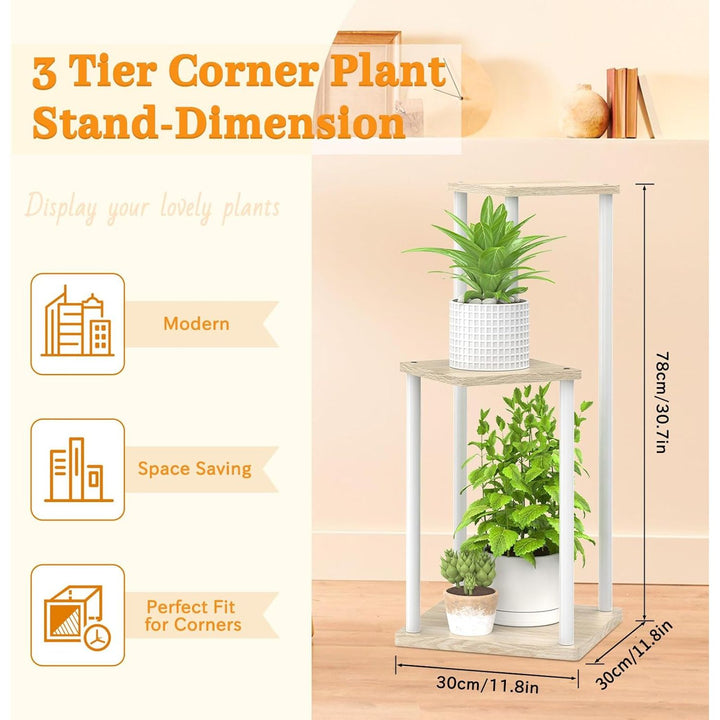 Oppro 3 Tier Plant Stand Outdoor Indoor, Metal Wood Tiered Corner Plant Stands Pot Holder, Wood Flower Shelf Display Rack for Living Room Bedroom Balcony Garden Patio, White (3 tier) - Just Closeouts Canada Inc.