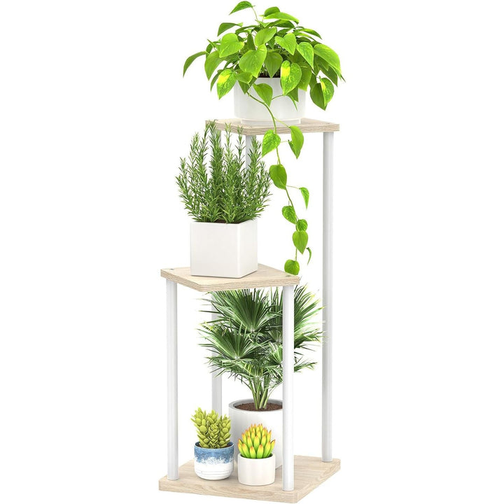 Oppro 3 Tier Plant Stand Outdoor Indoor, Metal Wood Tiered Corner Plant Stands Pot Holder, Wood Flower Shelf Display Rack for Living Room Bedroom Balcony Garden Patio, White (3 tier) - Just Closeouts Canada Inc.