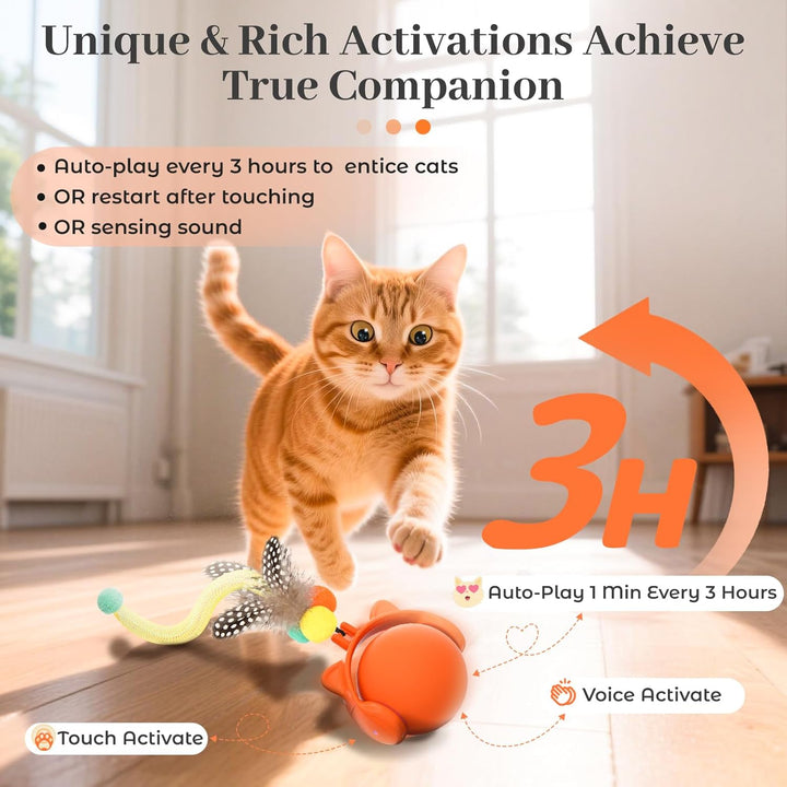 ORSDA Cat Toys, Automatic Rolling Ball with Feather Tail for Indoor Cats, Motion Activated Jumping & Chirping Cat Ball Toy, 3 LED Light Modes, USB Rechargeable - Just Closeouts Canada Inc.