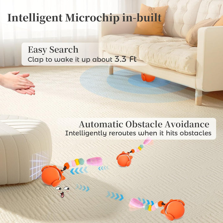 ORSDA Cat Toys, Automatic Rolling Ball with Feather Tail for Indoor Cats, Motion Activated Jumping & Chirping Cat Ball Toy, 3 LED Light Modes, USB Rechargeable - Just Closeouts Canada Inc.