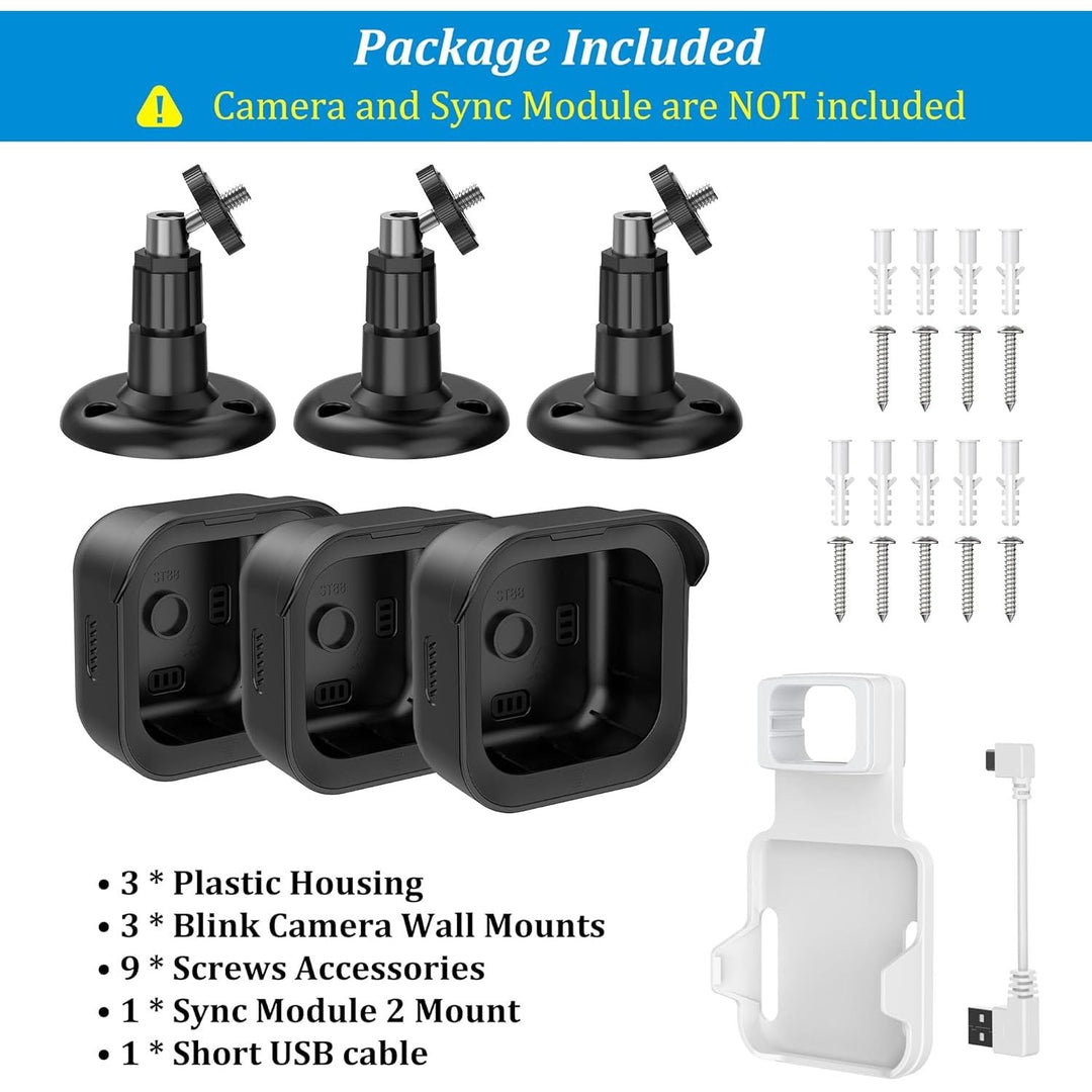 Outdoor Camera Mount for Blink Outdoor 4 (4th Gen) & 3rd Gen Camera, 3 Pack 360° Adjustable Wall Mount Bracket with Sync Module 2 Mount for Blink Camera System (Black, Cameras Not Included) - Just Closeouts Canada Inc.