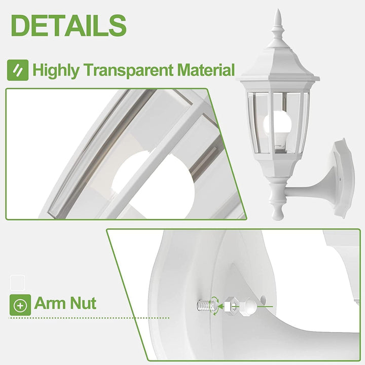 Outdoor Porch Light Exterior Wall Mount Lantern Fixtures White 2 Pack - Just Closeouts Canada Inc.