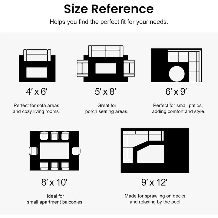 Outdoor Rug Waterproof Reversible 8x10 ft, Durable Plastic Straw Patio Camping Carpet, Large Foldable RV Mat for Backyard, Deck, Picnic, Camper, Bench, All - Weather, Lightweight, Black & Beige - Just Closeouts Canada Inc.