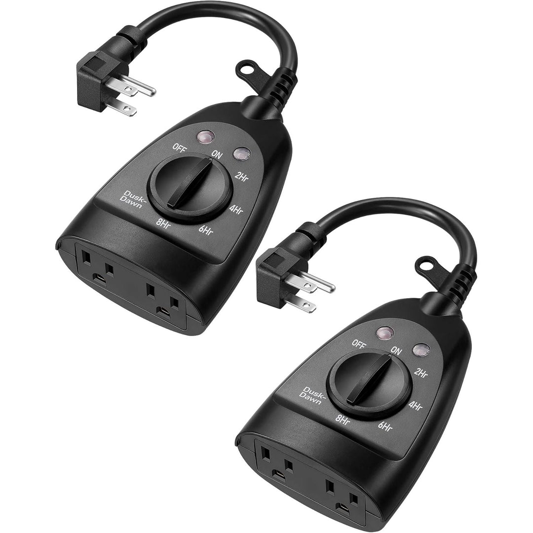Outdoor Timer Outlet Waterproof, Heavy Duty Outdoor Light Timer with Dusk to Dawn Sensor, 2 Grounded Outlets, 15A 125V 60Hz, Waterproof for Decoration/String Lights, 2 Pack, ETL Listed - Just Closeouts Canada Inc.X004GX95PJ