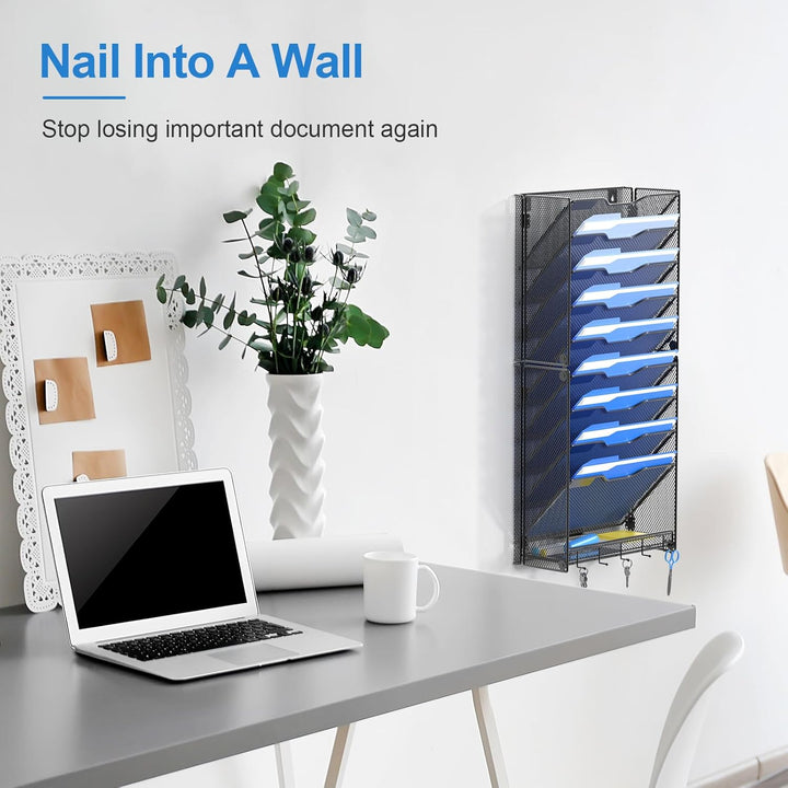 OUTWOLF 10 Tier Hanging Wall File Organizer Wall Mount Paper Document Folder Holder with Hooks for Home Office Organization - Just Closeouts Canada Inc.