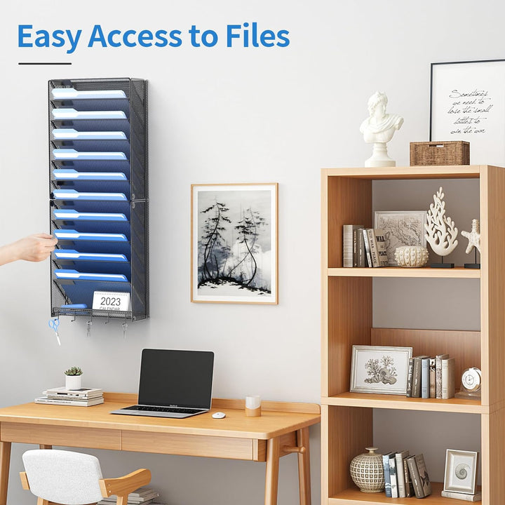 OUTWOLF 2Pack 12 Tier Hanging Wall File Organizer with Hooks, Vertical Wall Mount File Folder Holder, Paper Document Mail Organizer for Office - Just Closeouts Canada Inc.