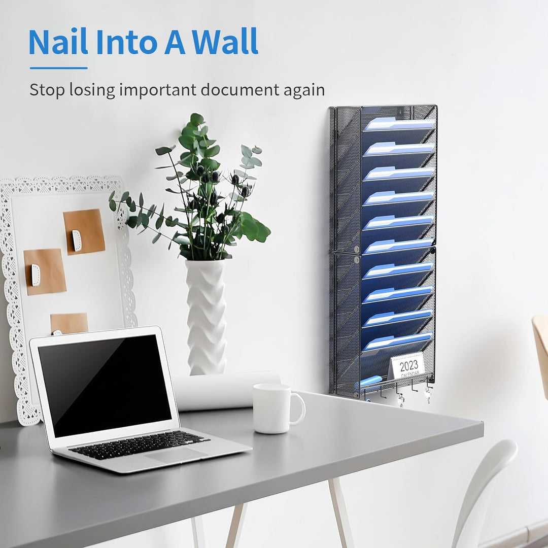 OUTWOLF 2Pack 12 Tier Hanging Wall File Organizer with Hooks, Vertical Wall Mount File Folder Holder, Paper Document Mail Organizer for Office - Just Closeouts Canada Inc.