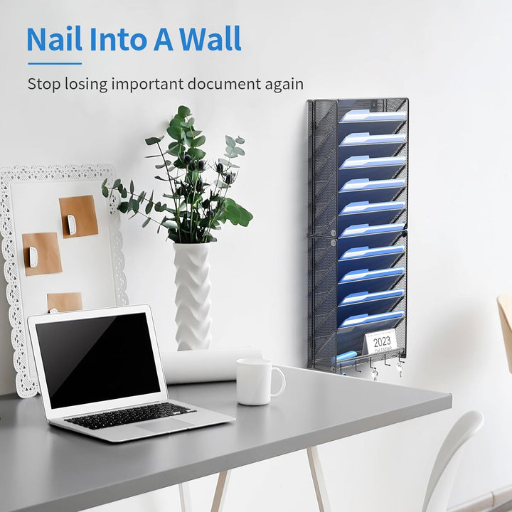 OUTWOLF 2Pack 12 Tier Hanging Wall File Organizer with Hooks, Vertical Wall Mount File Folder Holder, Paper Document Mail Organizer for Office - Just Closeouts Canada Inc.