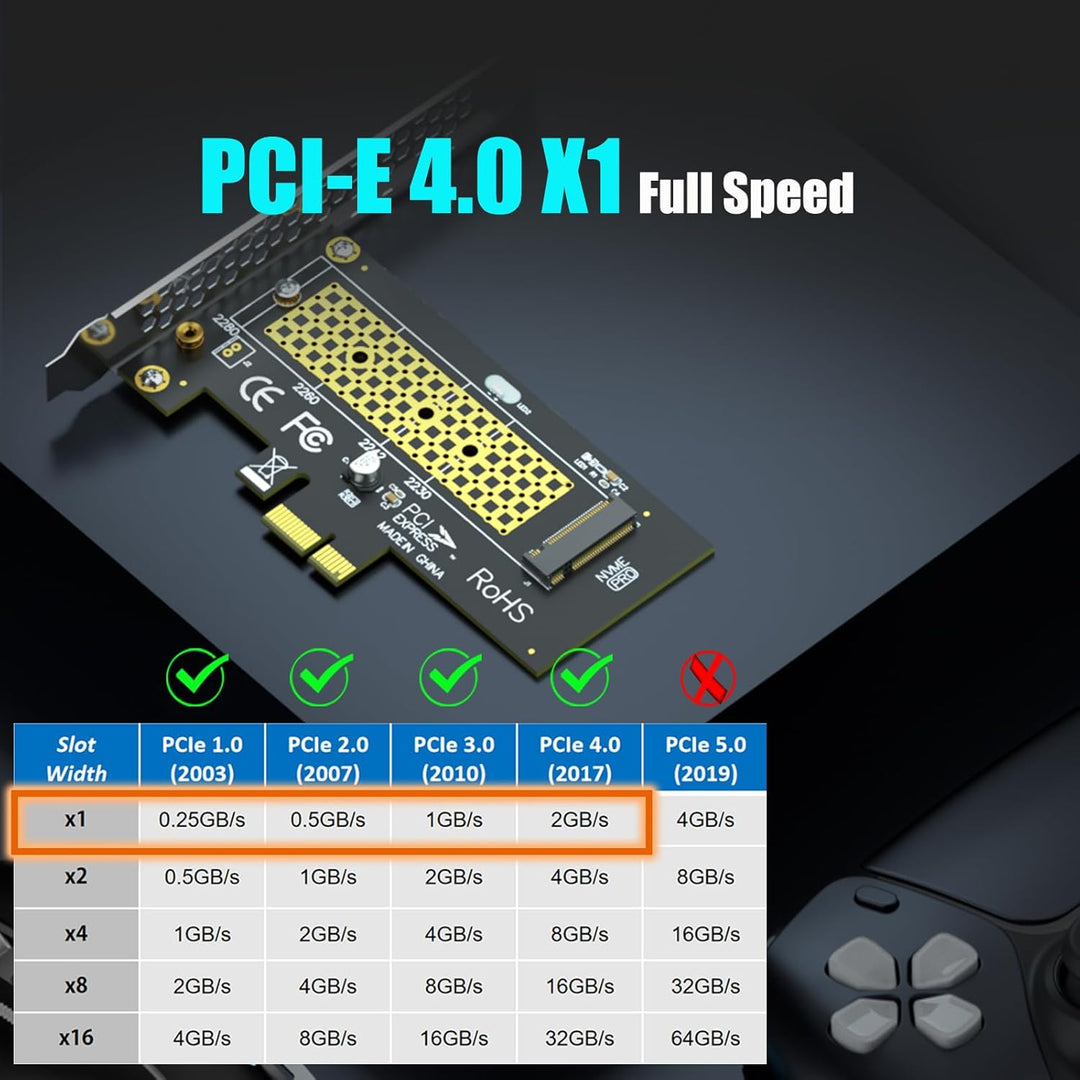 PA09 - X1 M.2 NVMe to PCIe X1 Adapter for 2230/2242/2260/2280 M.2 NVMe SSD, PCIe X1 Installation - Just Closeouts Canada Inc.