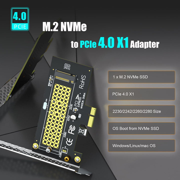 PA09 - X1 M.2 NVMe to PCIe X1 Adapter for 2230/2242/2260/2280 M.2 NVMe SSD, PCIe X1 Installation - Just Closeouts Canada Inc.