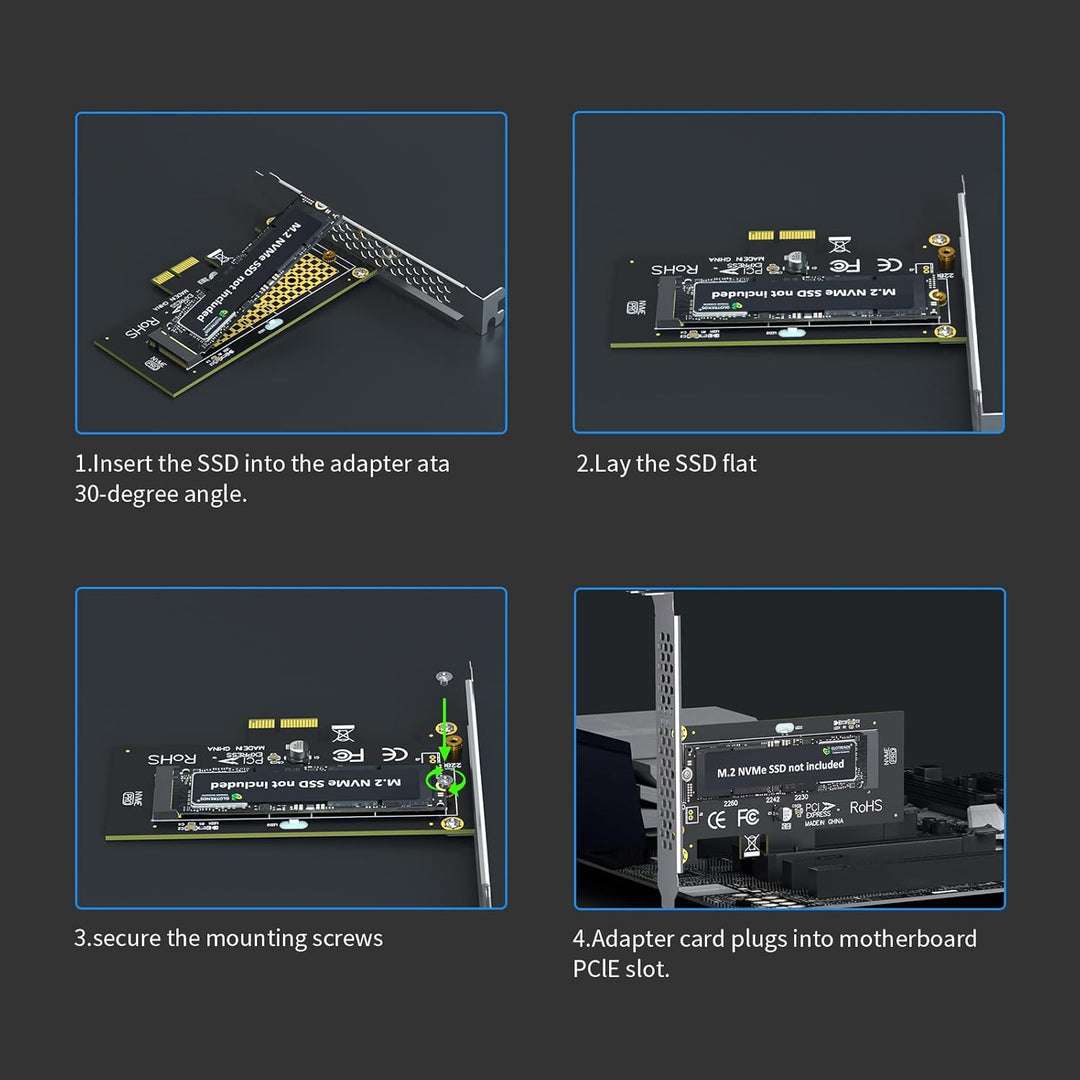 PA09 - X1 M.2 NVMe to PCIe X1 Adapter for 2230/2242/2260/2280 M.2 NVMe SSD, PCIe X1 Installation - Just Closeouts Canada Inc.