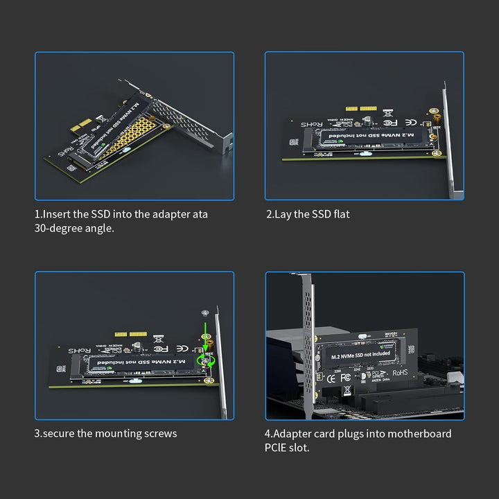 PA09 - X1 M.2 NVMe to PCIe X1 Adapter for 2230/2242/2260/2280 M.2 NVMe SSD, PCIe X1 Installation - Just Closeouts Canada Inc.