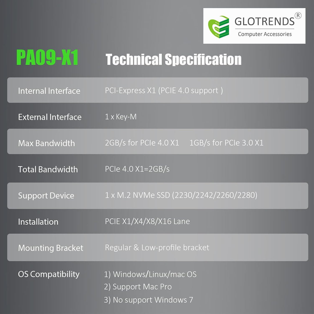 PA09 - X1 M.2 NVMe to PCIe X1 Adapter for 2230/2242/2260/2280 M.2 NVMe SSD, PCIe X1 Installation - Just Closeouts Canada Inc.