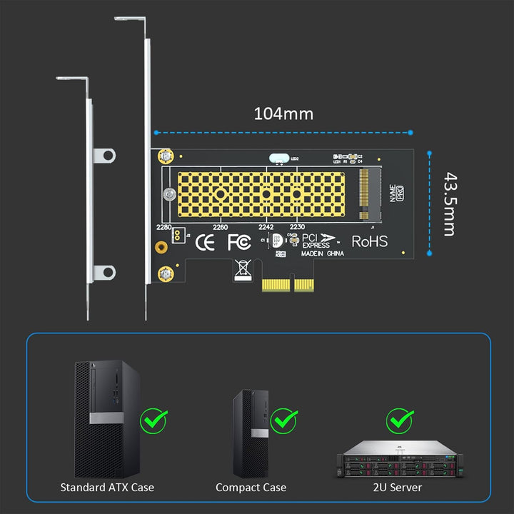PA09 - X1 M.2 NVMe to PCIe X1 Adapter for 2230/2242/2260/2280 M.2 NVMe SSD, PCIe X1 Installation - Just Closeouts Canada Inc.