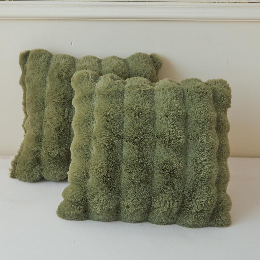 Pack of 2 Fluffy Faux Rabbit Fur Euro Sham Pillow Covers 26x26, Plush Bubble Decorative Throw Pillow Cushion Covers with Zipper, Furry Accent Pillowcases for Bedroom Living Room, Sage Green - Just Closeouts Canada Inc.